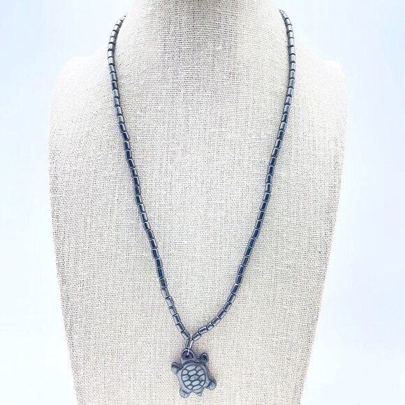 Hematite Turtle Pendant Necklace Magnetic Beaded Healing Stone Jewelry - Picture 1 of 7